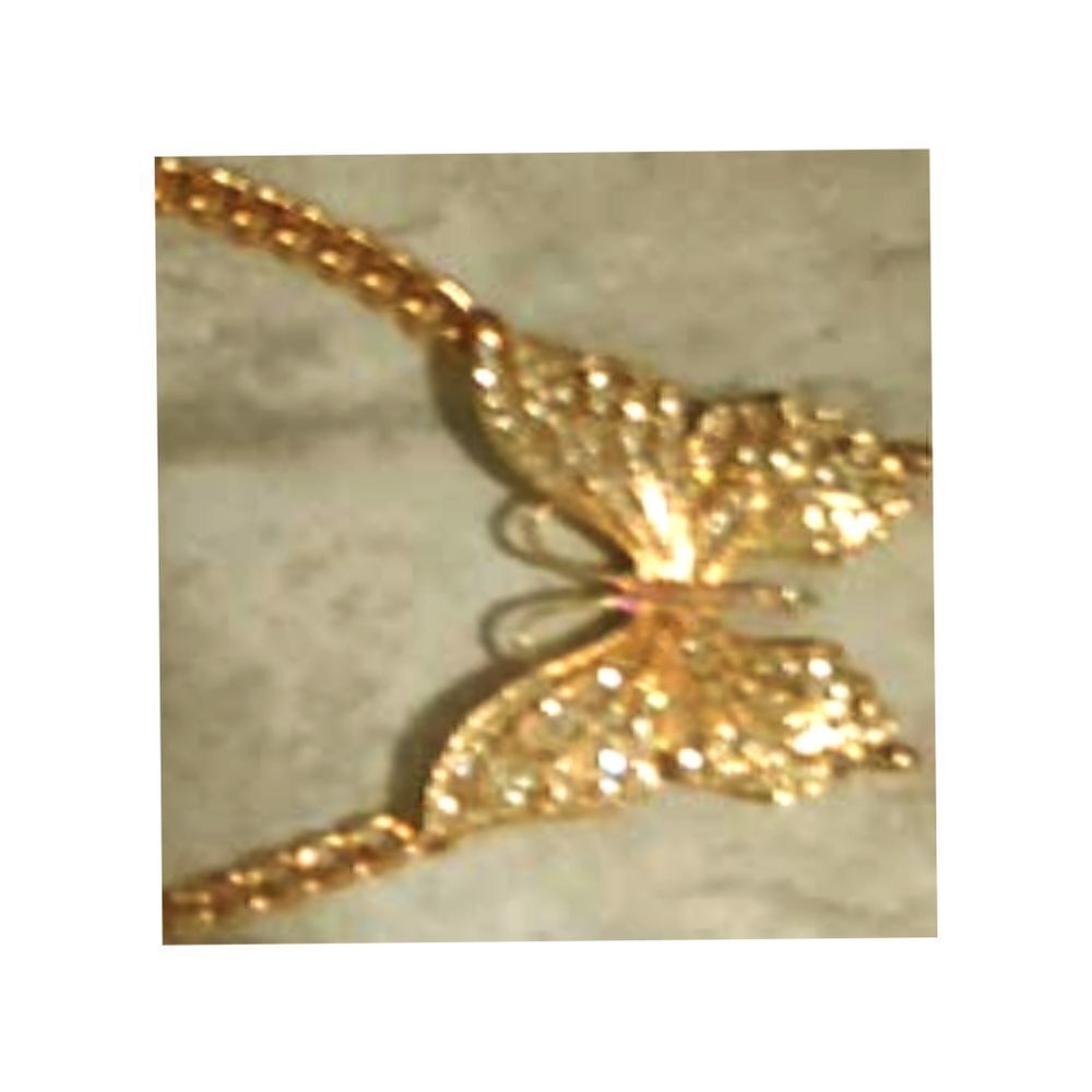 Butterfly Necklace in Gold Plate and Rhinestones NWOT